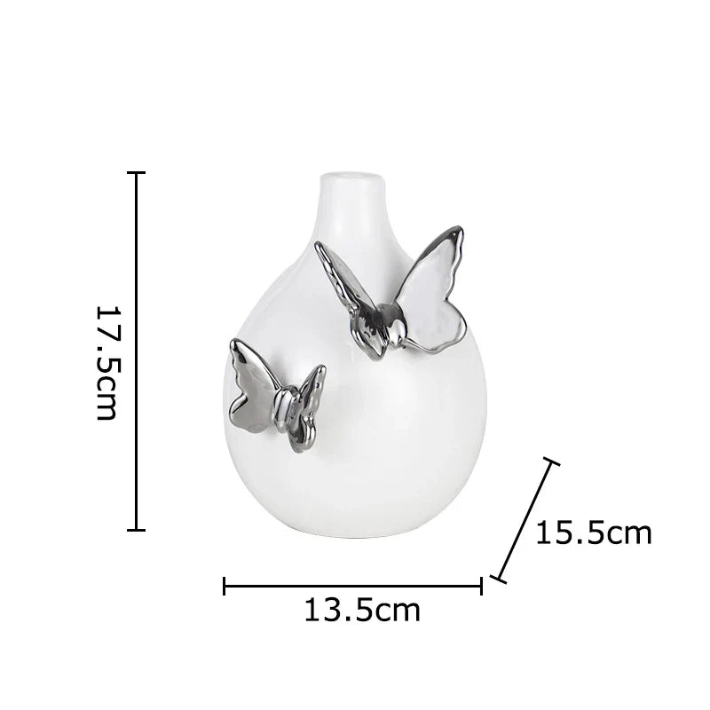 Afralia™ Silver Butterfly Ceramic Vase for Desk Decoration and Floral Arrangement