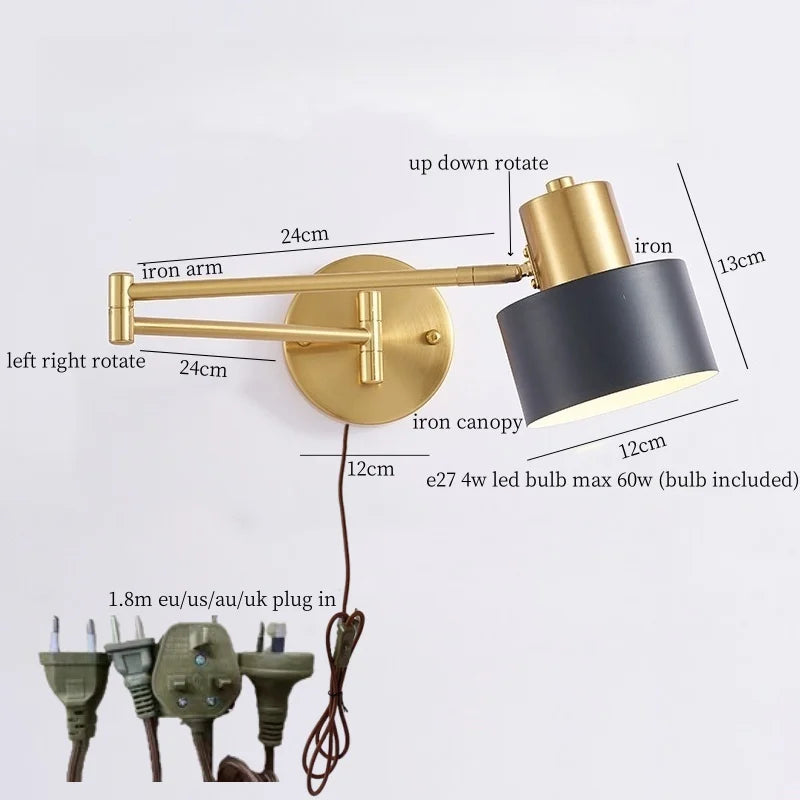 Afralia™ Swing Arm LED Wall Light for Bedroom Kitchen Living Room Mirror Bedside Lamp