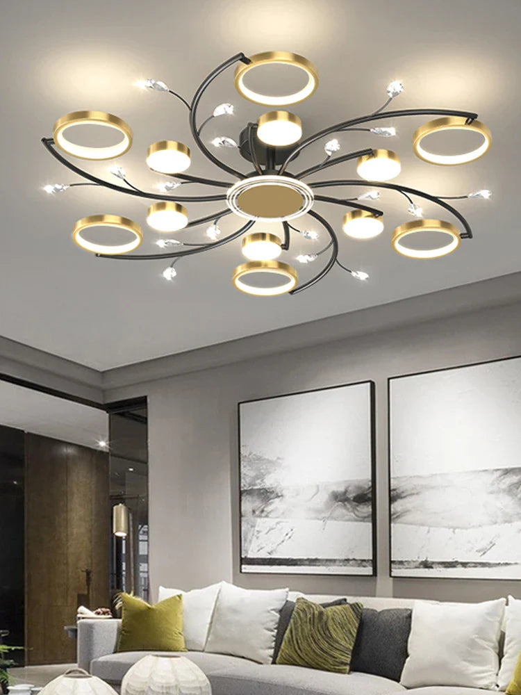 Afralia™ Gold Aluminum LED Chandelier with K9 Crystal, Luxury Pendant Lights for Home Décor