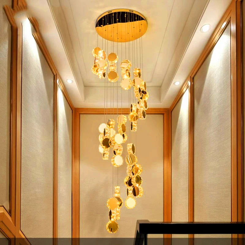 Afralia™ Crystal Chandelier Stair Pendant Lamp Living Room Lighting