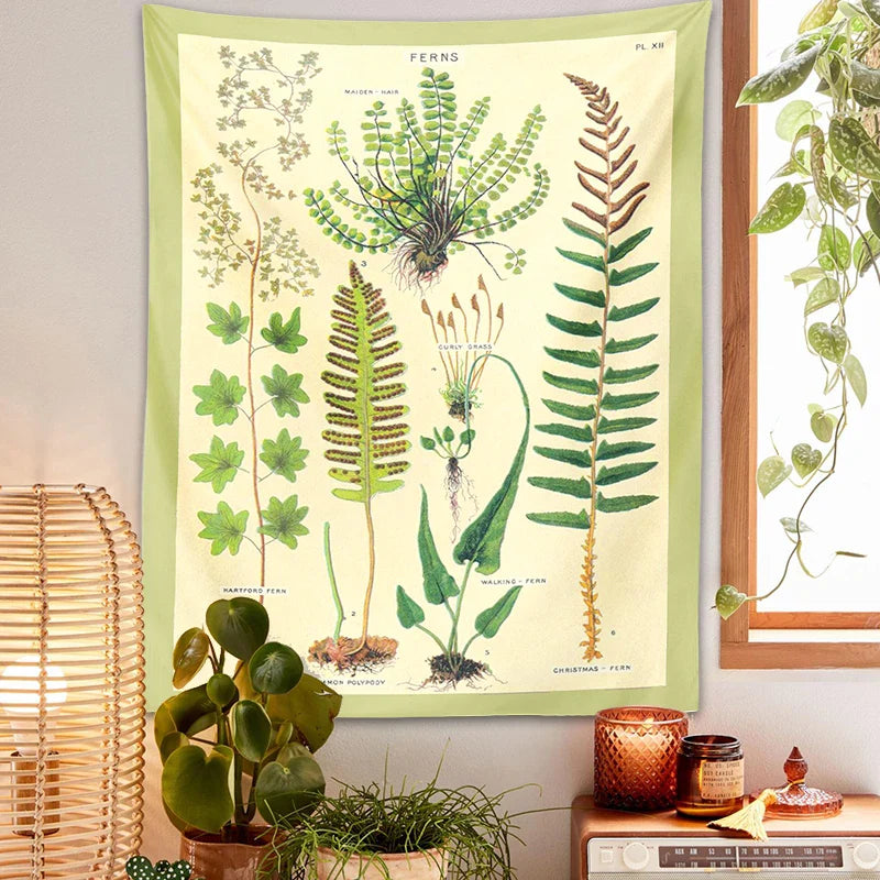 Afralia™ Ferns Tapestry: Botanical Floral Illustration Chart Wall Art - Boho Decor