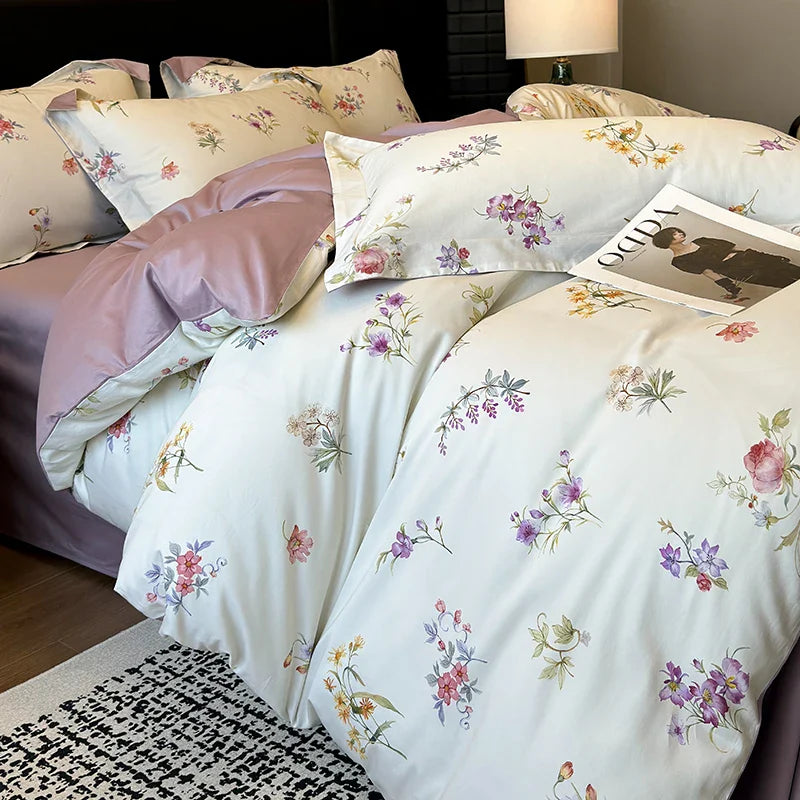 Afralia™ Floral Print 600TC Egyptian Cotton Bedding Set - 4Pcs