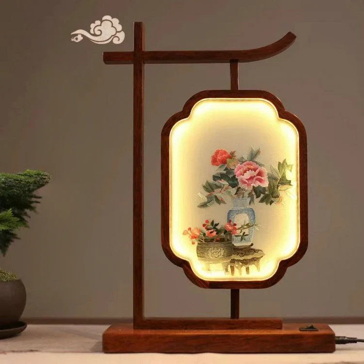 Afralia™ Chinese Style Embroidered Desk Lamp Decoration Screen - Double-Sided Home Table Decor