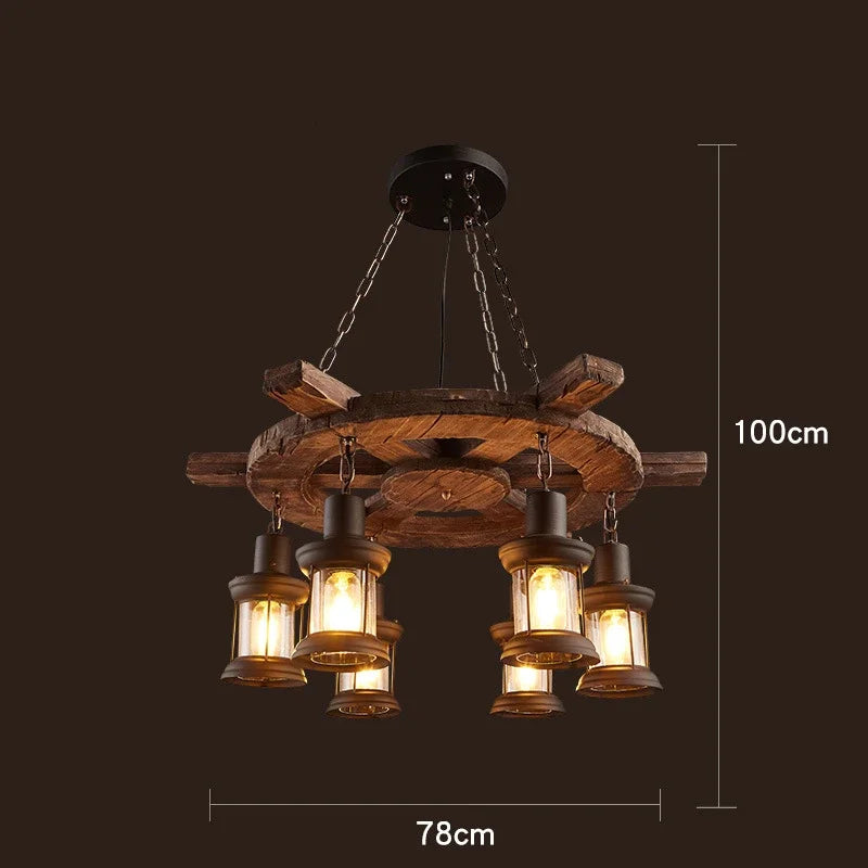 Afralia™ Wood and Iron Chandelier Pendant Lighting for Kitchen Island, Bedroom, Coffee Shop
