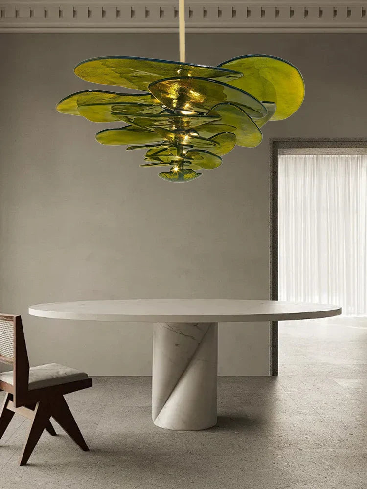 Afralia™ Green Leaf Glass Ceiling Chandeliers - Elegant Vintage Chandeliers for Living Room Dining Decor