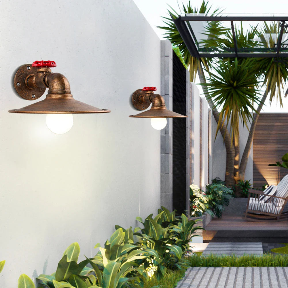 Afralia™ Industrial Iron Rust Water Pipe Wall Light Vintage E27 Sconce Fixture