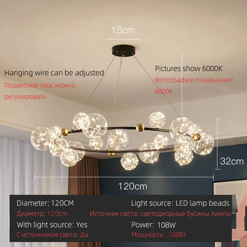 Afralia™ LED Glass Bulb Pendant Light: Modern Round Design, Gold/Black, Gypsophila String