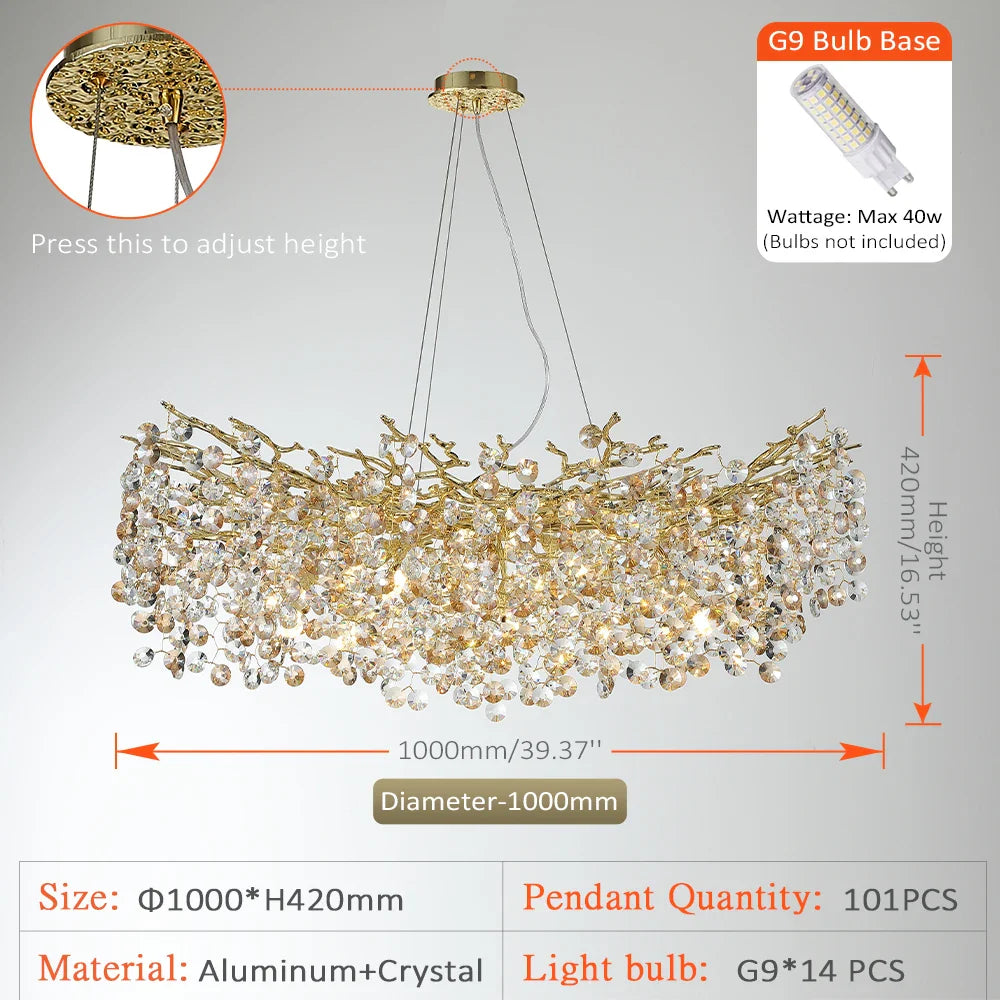 Afralia™ Sun Crystal Gold Lustre Chandelier: Nordic Villa Restaurant LED Ceiling Lamps