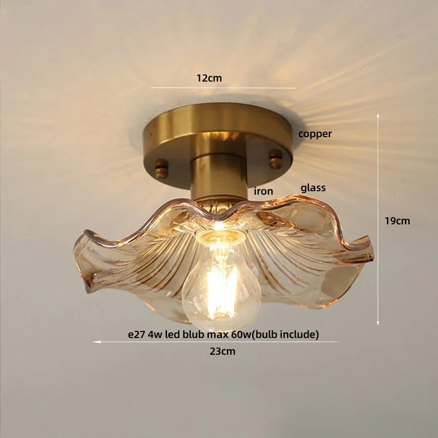 Afralia™ Tiffany Cube Glass LED Ceiling Lamp Copper Canopy Flush Mount Light