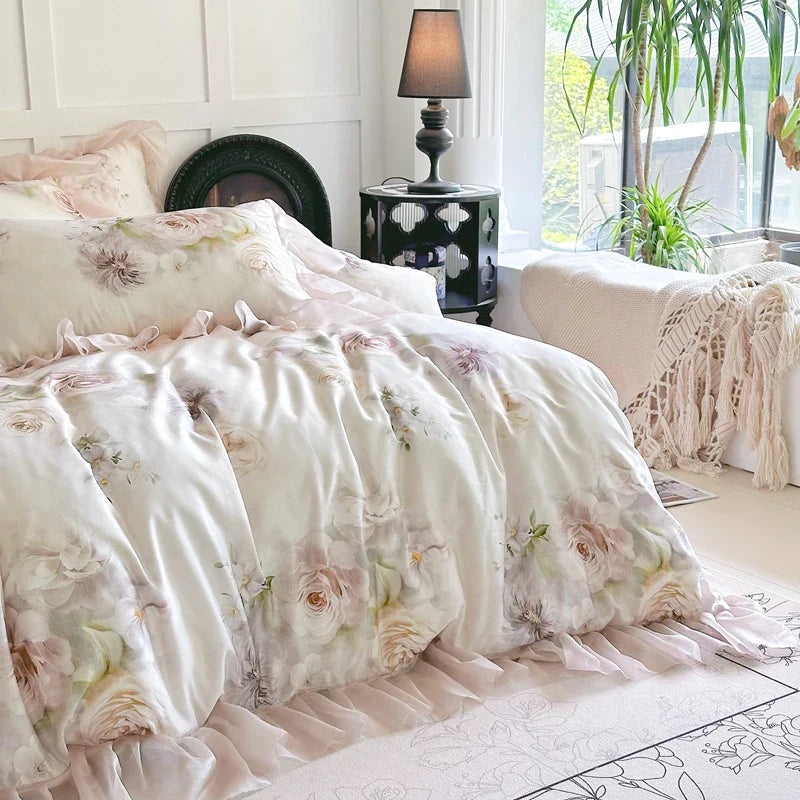 Afralia™ Princess Lace Luxury Bedding Set: Duvet Cover, Sheet Set, Bed Skirt, Pillowcases