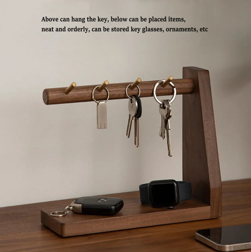 Afralia™ Walnut Wood Key Storage Box: Porch Hanging Shelf Organizer for Keys, Masks & More