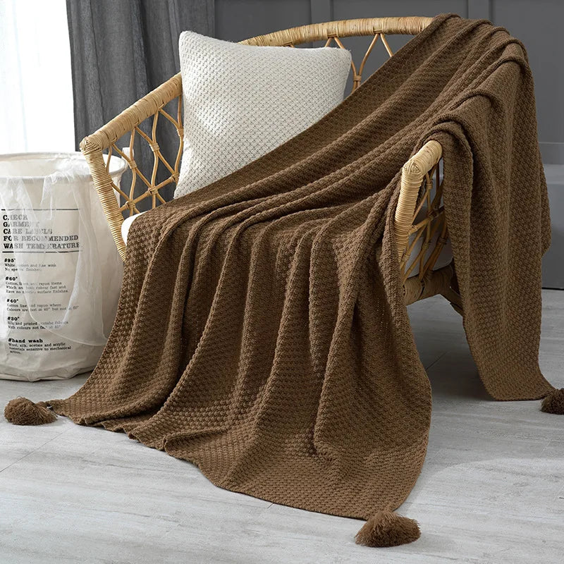 Afralia™ Knitted Sofa Throw Blanket with Fringe Yarn