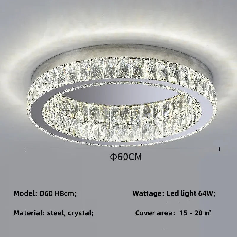 Afralia™ Crystal LED Ceiling Light Chrome Steel Chandelier - Dimmable Round Lamp