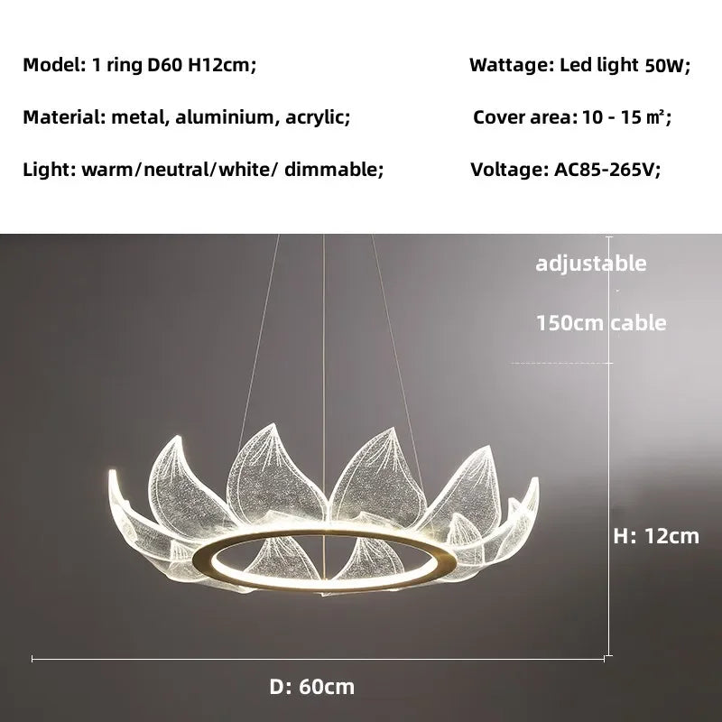 Afralia™ Lotus Acrylic LED Chandelier Gold Suspend Lamp for Living Room Lighting