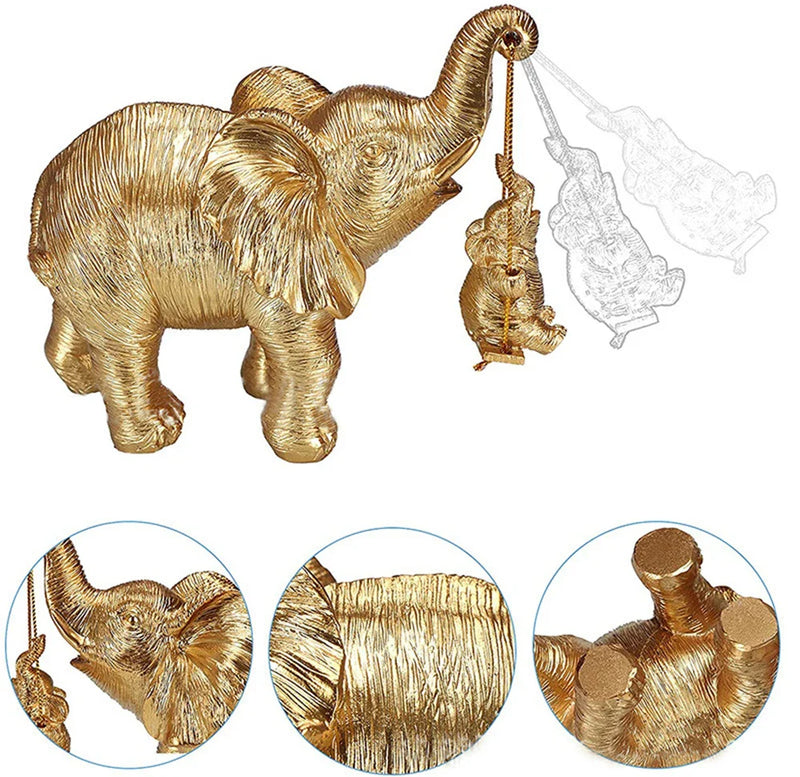 Afralia™ Golden Silver Elephant Swing Statue Home Decor Animal Sculptures