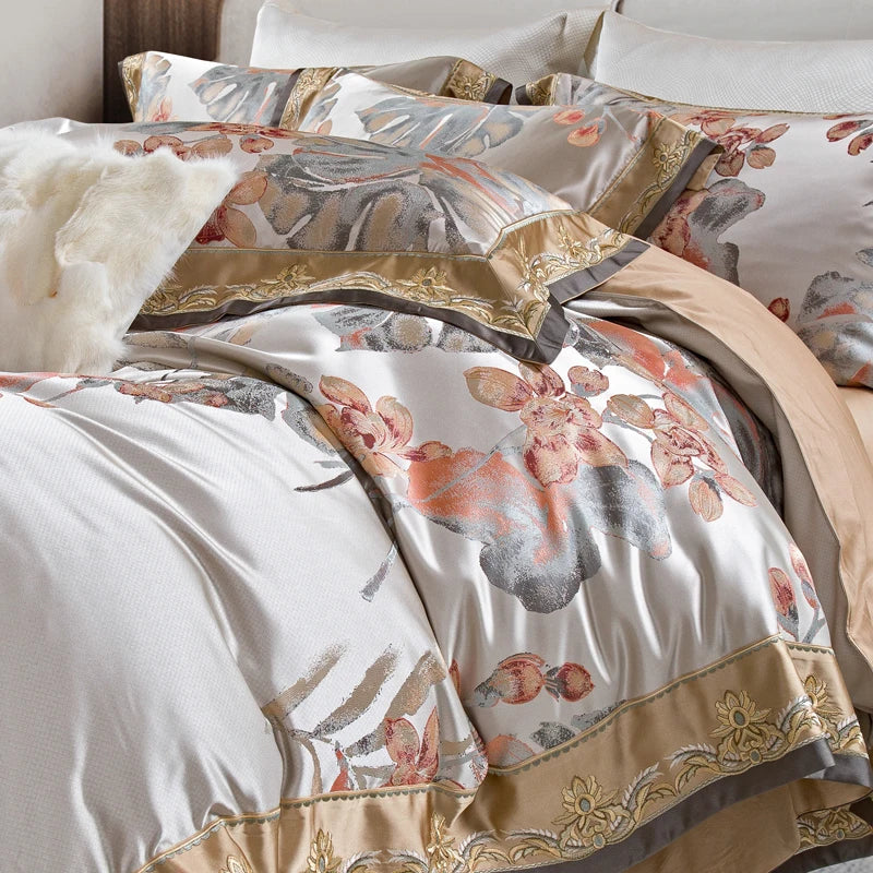 Afralia™ Silk Jacquard Egyptian Cotton Bedding Set - Queen/King Size Linens