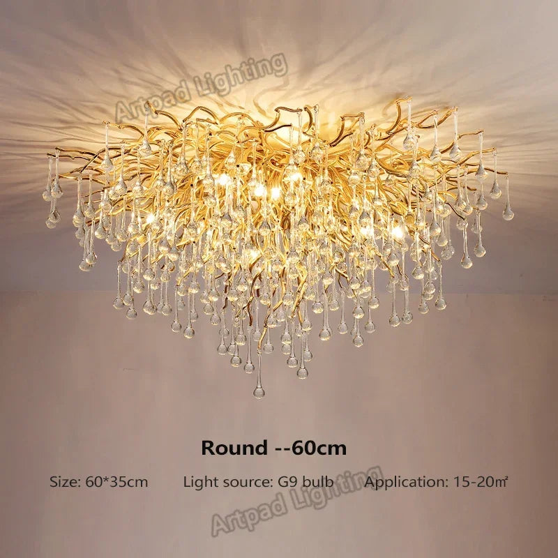 Afralia™ Modern Gold Crystal Chandelier for Bedroom, Dining, Living, Kitchen Lighting