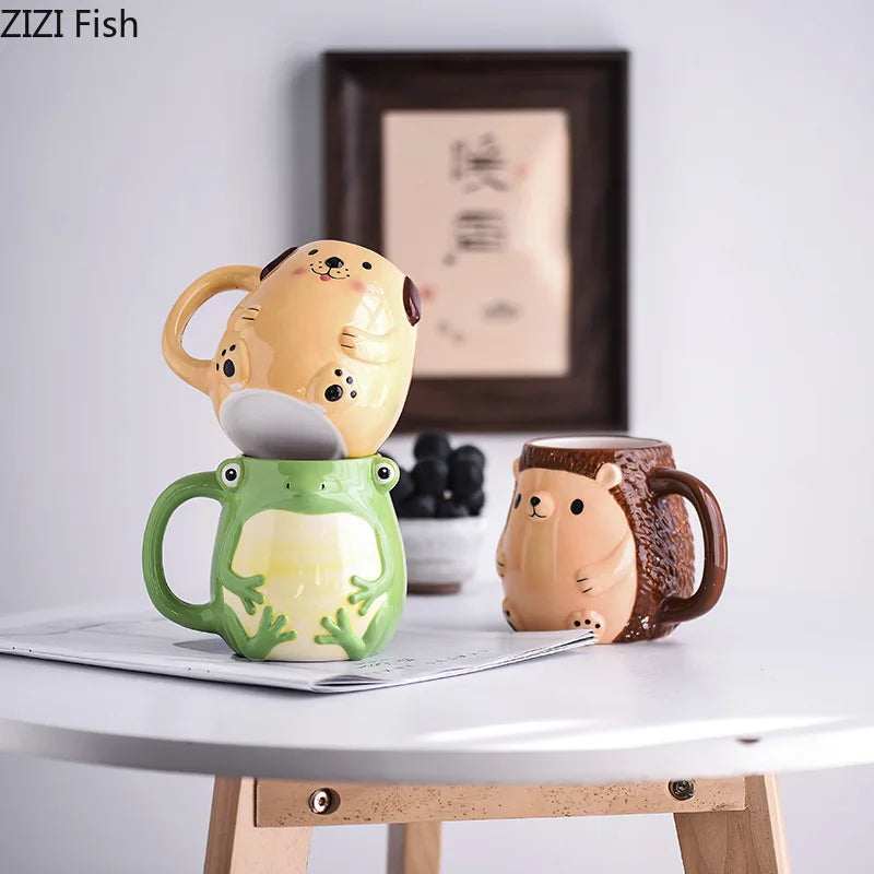 Afralia™ Cute Cartoon Animal Ceramic Mug Kids Breakfast Cup Christmas Gift