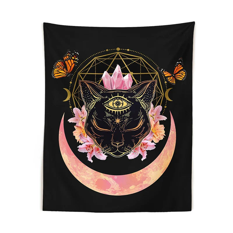 Afralia™ Cat Witch Moon Star Tapestry Wall Hanging - Trippy Psychedelic Wall Decor