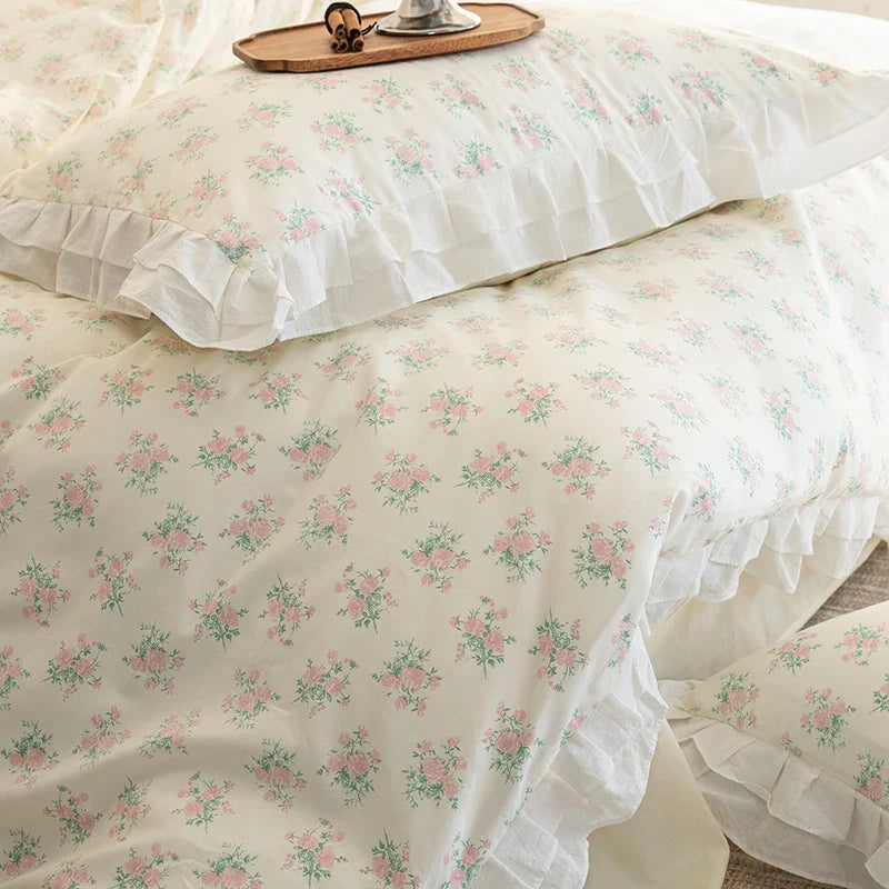 Afralia™ Floral Ruffles Bedding Set | Pure Cotton Vintage Duvet Cover & Bed Sheet