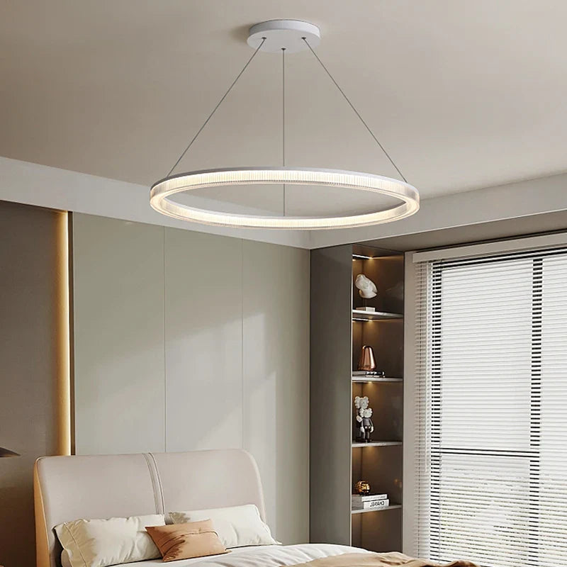 Afralia™ White Gold Round Ring LED Pendant Chandelier for Living Room & Dining Area