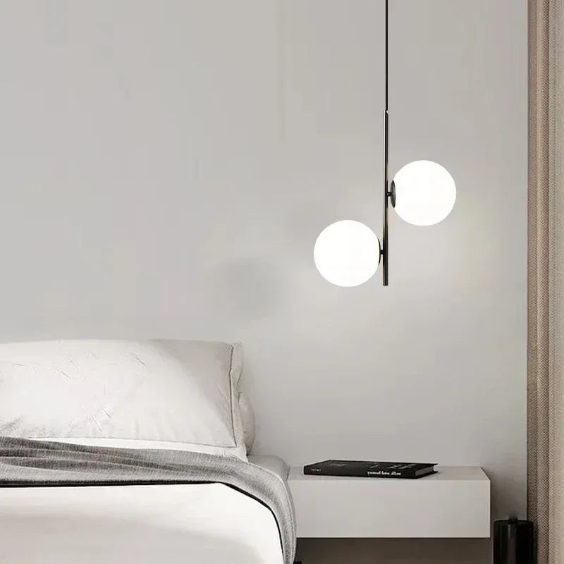 Nordic Black Glass Ball LED Pendant Lights by Afralia™ - Modern Bedroom & Living Room Decor