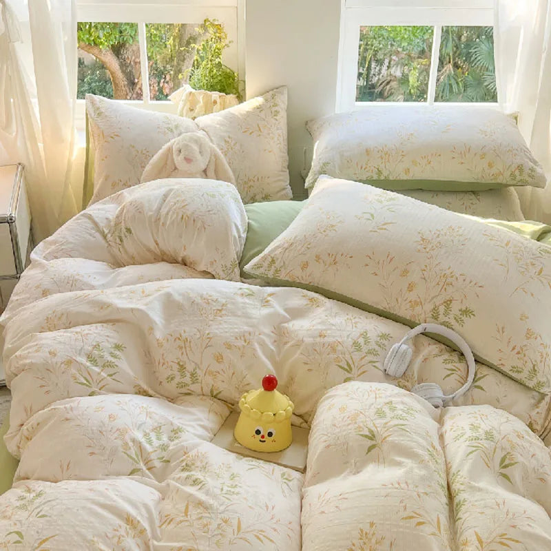 Afralia™ Plant Print Bedding Set - Twin Full Size Soft Comforter for Skin Friendly Bedroom Decor