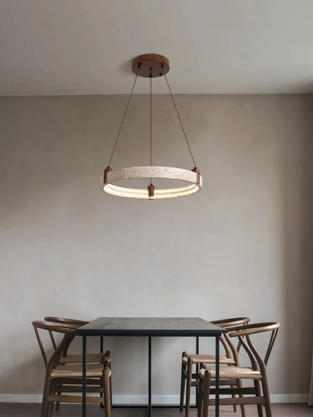 Afralia™ Natural Stone Circle Chandelier: Minimalist LED Dining Room Ceiling Light
