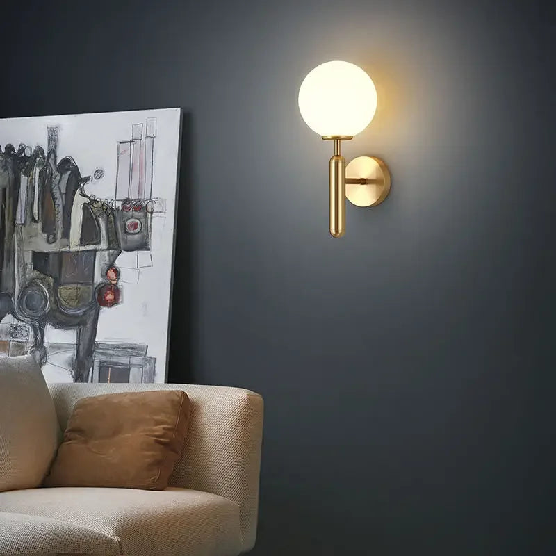 Afralia™ Modern Gold Glass Wall Lamp for Hotel Bedroom LED Indoor Energy Saving