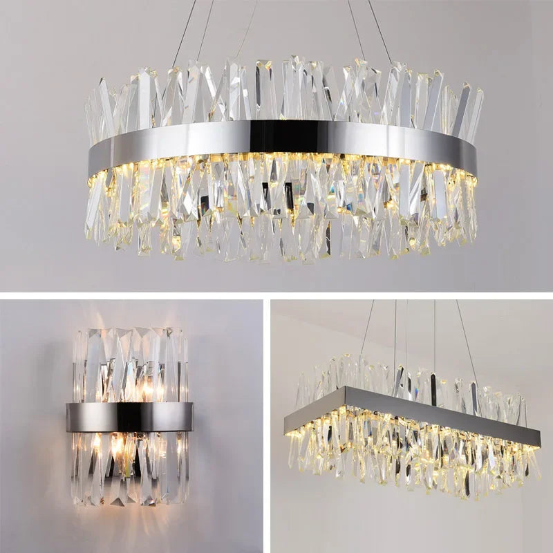 Afralia™ Crystal LED Chrome Pendant Chandelier for Kitchen Dining Living Room