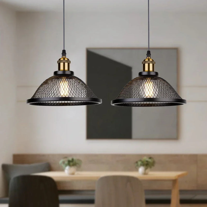 Afralia™ Black Iron Net-Cage Kitchen Pendant Light with LED for Bedroom & Living Room