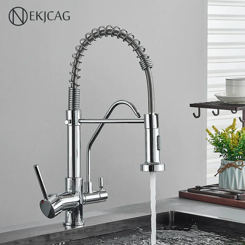 Afralia™ Chrome Plated Kitchen Faucet Purification Mixer Hot Cold Deck Install Sink Tap