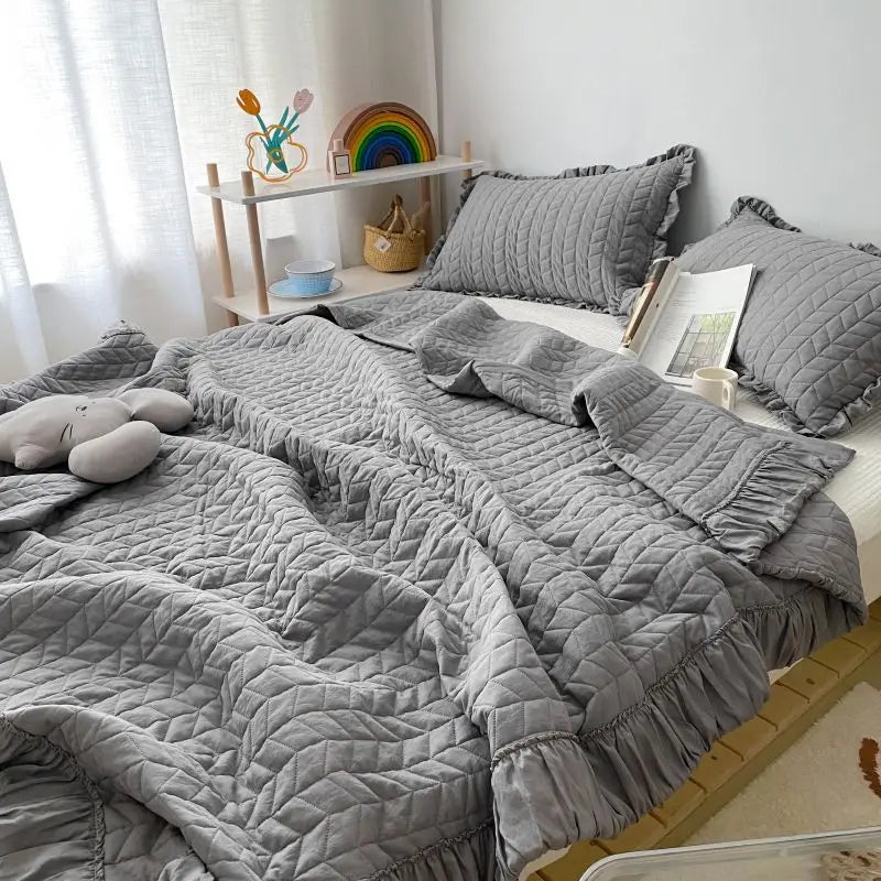 Afralia™ Korean Style Washed Solid Color Quilt Blanket for Summer Bedspread