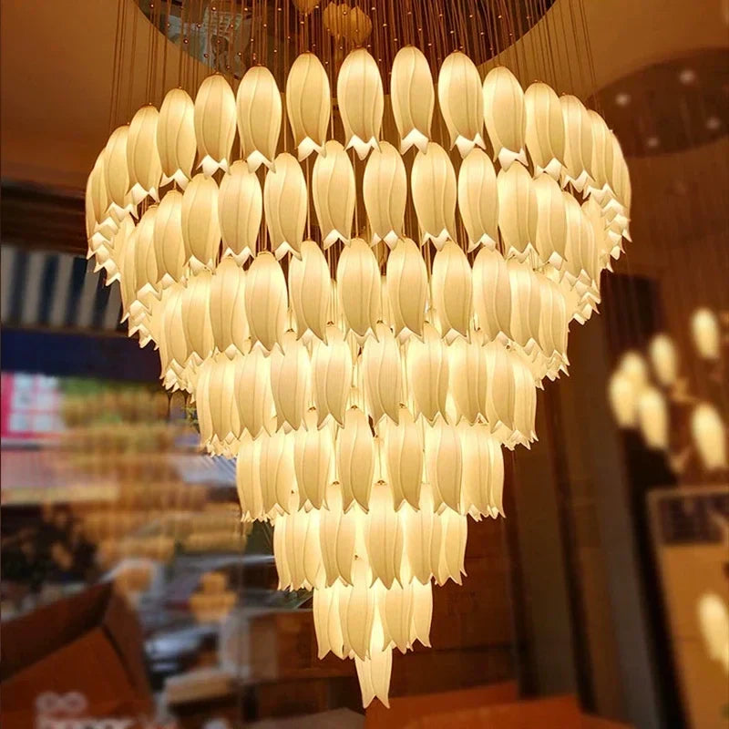 Afralia™ Ceramic Flower Chandelier for High Ceiling Staircase Loft Living Room