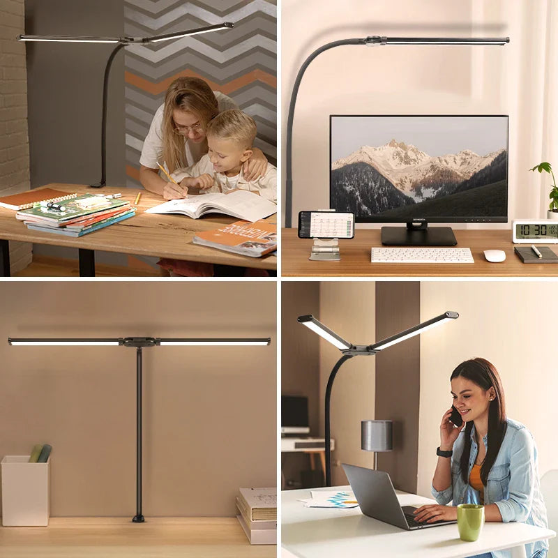 Afralia™ Double Head LED USB Table Lamp – Stepless Dimmable for Office, Study, Reading