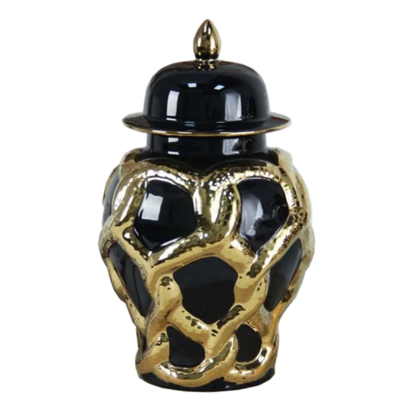 Afralia™ Checkmate Ceramic Jar with Gold Cross Cord, Porcelain Flower Vase and Storage Tank