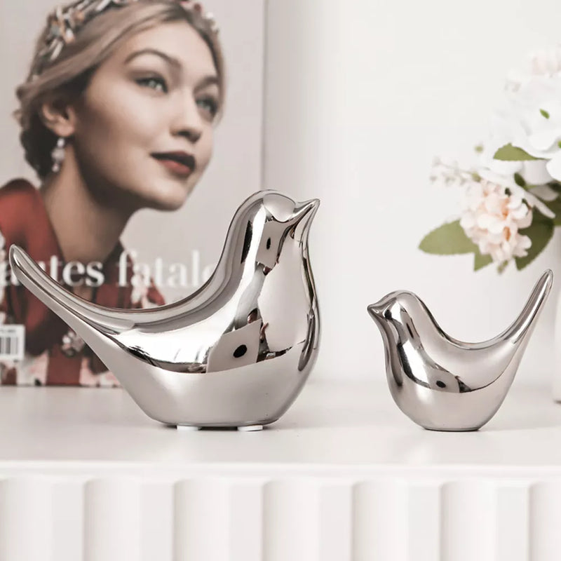 Afralia™ Silver Ceramic Bird Figurines: Modern Luxury Home Decor & Wedding Ornaments