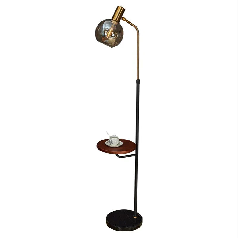 Afralia™ Wireless USB Charging Floor Lamp Round Wood Metal Table Standing Lamp