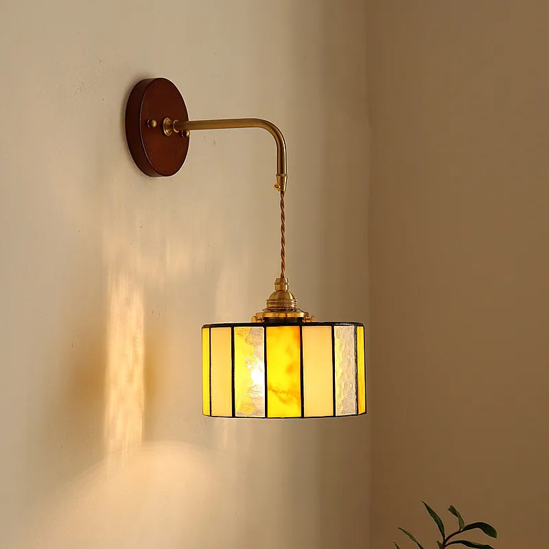 Afralia™ Adjustable LED Wall Lamp Sconce Copper Wood Glass Stair Light