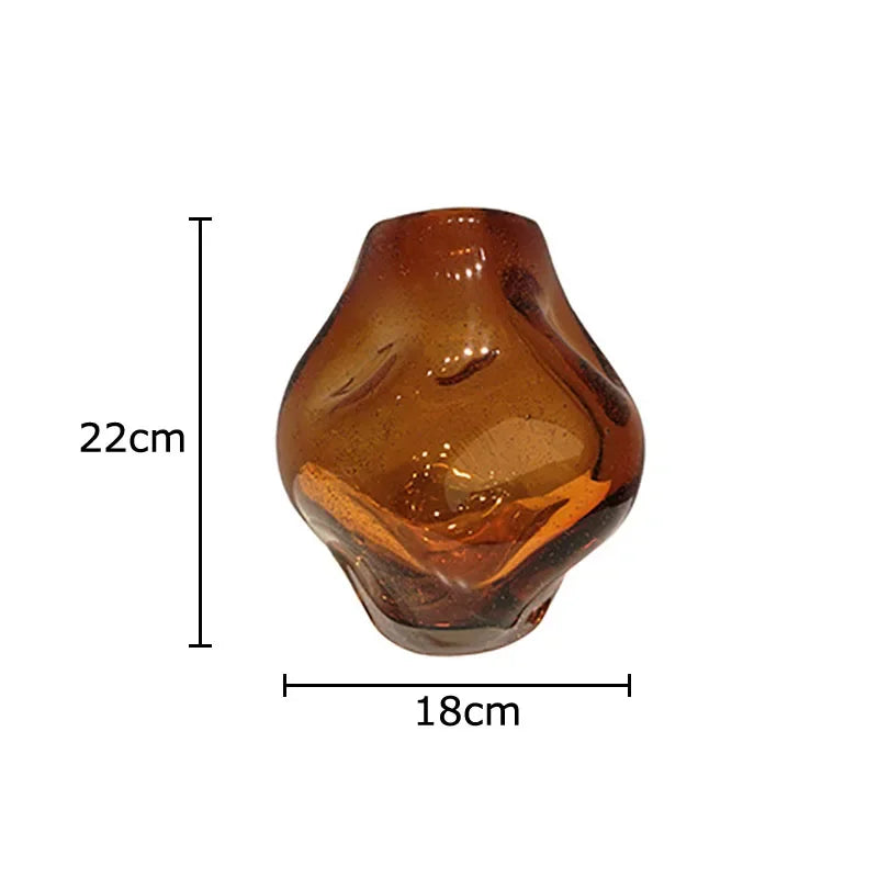Afralia™ Amber Glass Vase & Artificial Flower Desk Decoration for Room Aesthetic