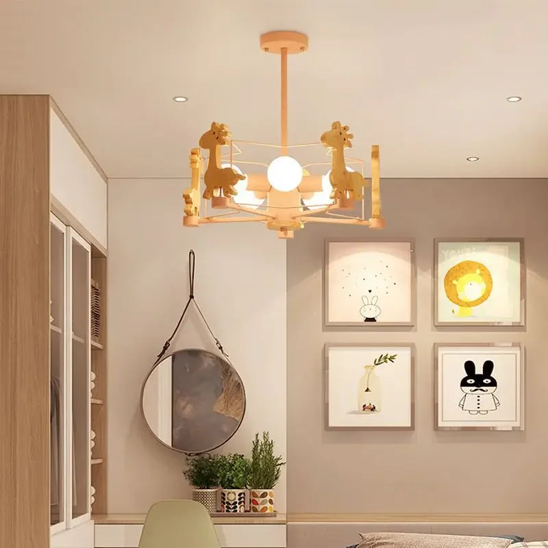 Afralia™ Fawn Macaron LED Chandelier for Children's Room - Modern Cartoon Pendant Light