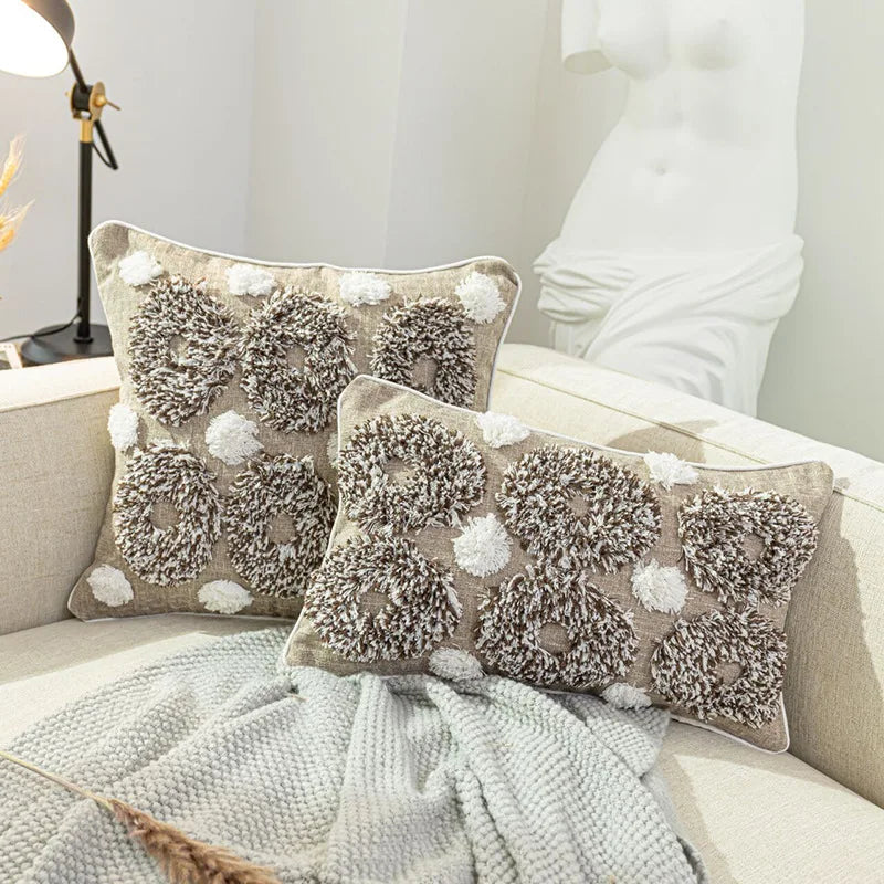 Afralia™ Boho Style Tufted Cushion Cover with Tassel, Gray Embroidery, 45x45cm