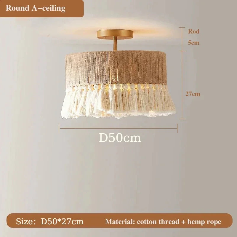 Afralia™ Vintage Hemp Rope Tassel Pendant Light for Kitchen Living Room Bedroom
