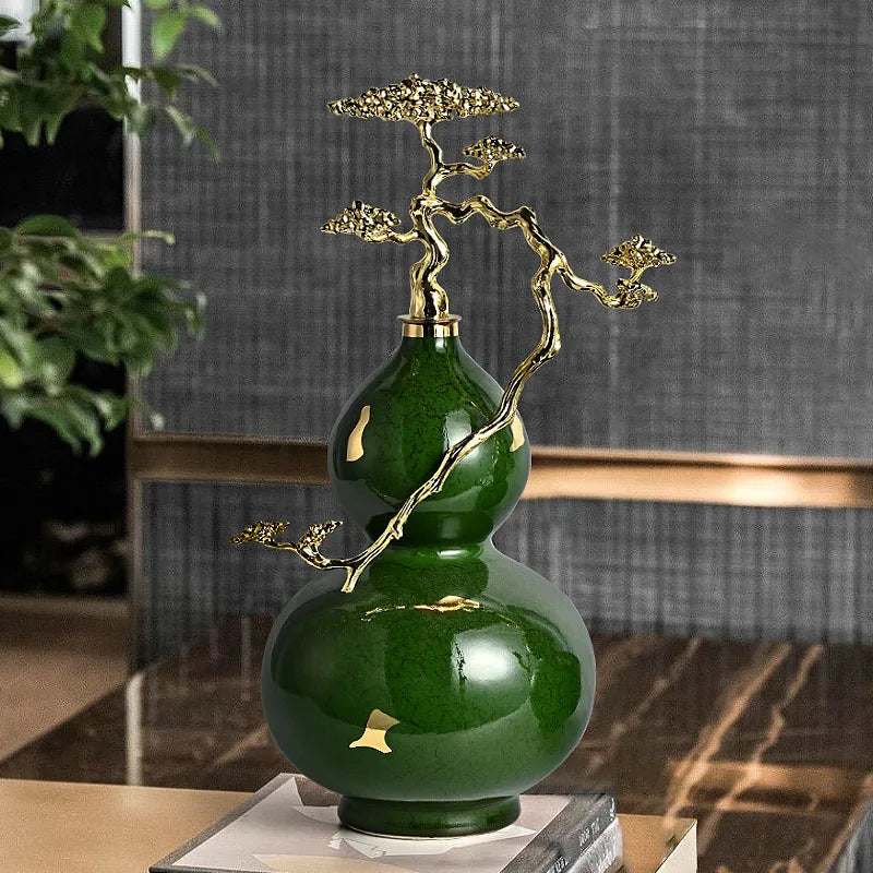 Afralia™ Ceramic Gourd Feng Shui Decoration: Green Light Luxury Home Ornament