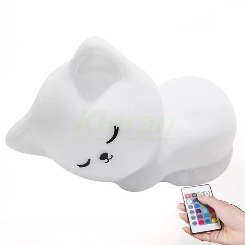 Afralia™ Cat LED Night Light - USB Rechargeable, Seven Colors, Soft Silicone