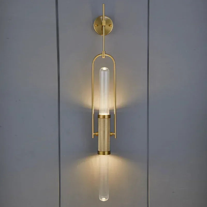 Art Deco Clear Glass Wall Lamp Gold Metal G9 Bulb Home Lighting Sconce Afralia™