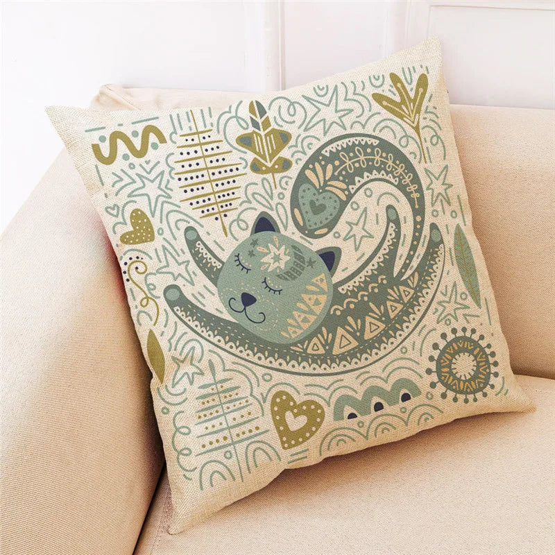 Afralia™ Cartoon Cat Linen Pillowcase: Modern Home Decor for Sofa, Kids Room, Bed