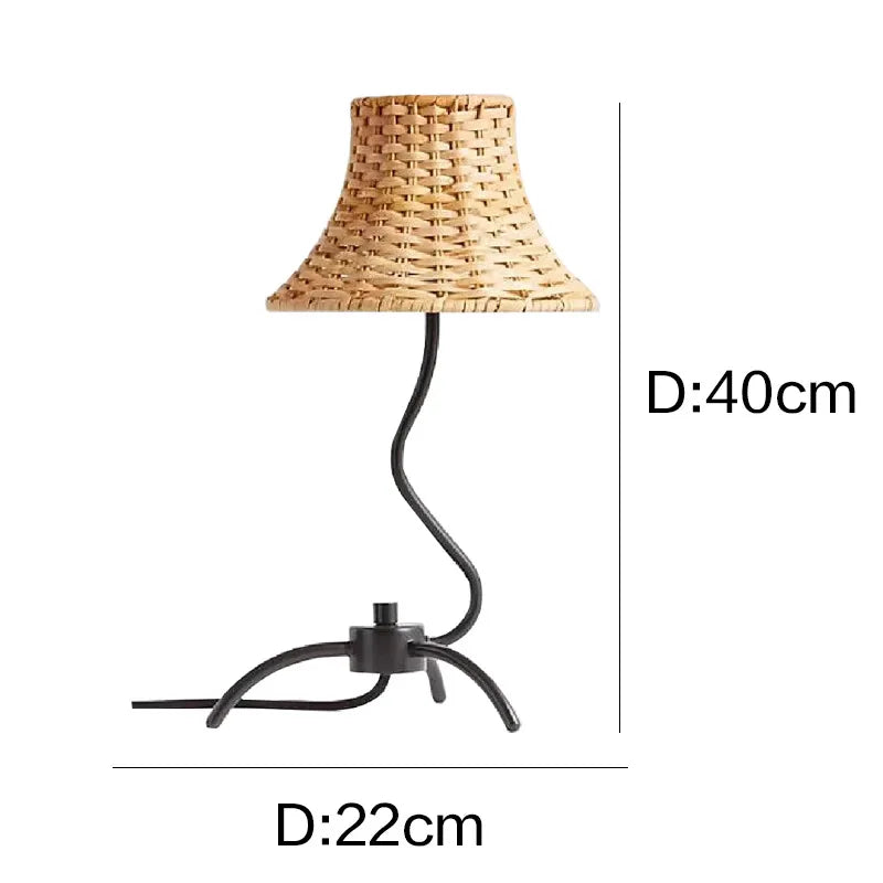 Afralia™ Retro Rattan Weaving Table Lamp LED E27 for Living Room Bedroom Décor.