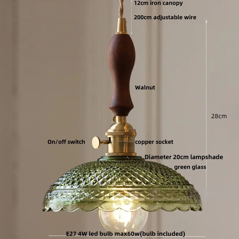 Afralia™ Flower Green Glass LED Pendant Lights Kitchen Restaurant Nordic Modern Hanging Lamp