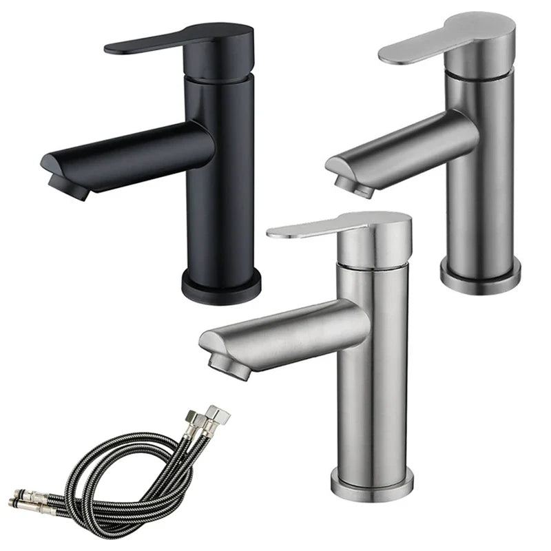 Afralia™ Stainless Steel Bathroom Sink Faucet Hot Cold Water Tap Mixer Set